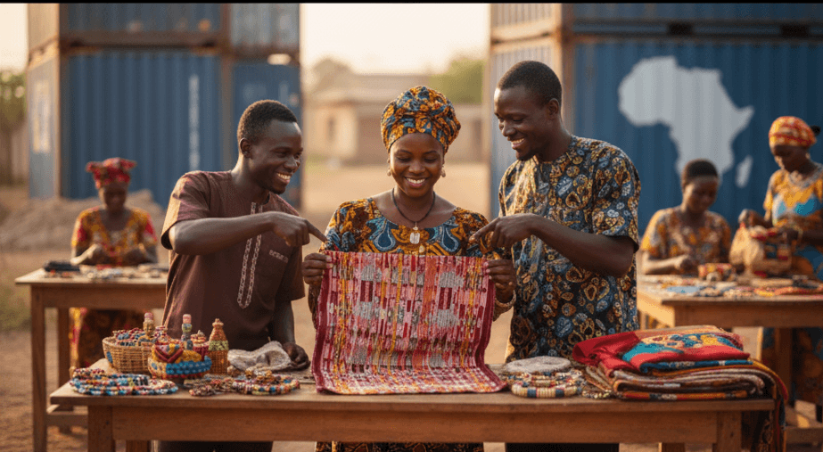 African marketplace showcasing local artisans and their products
